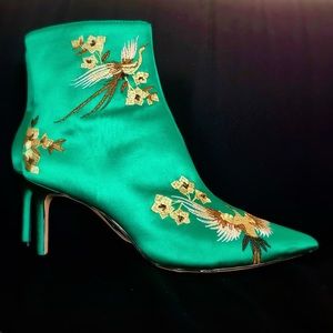 ZARA green satin boots